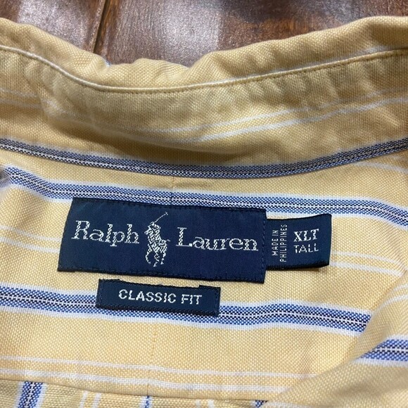 Polo Ralph Lauren Vintage 90s Striped Yellow Blue Button Down Men's Size XLT - Picture 7 of 7